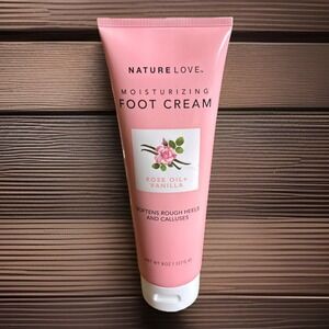 JUMBO SIZE! SEALED NATURE LOVE ROSE OIL & VANILLA MOISTURIZING FOOT CREAM 8‎ OZ